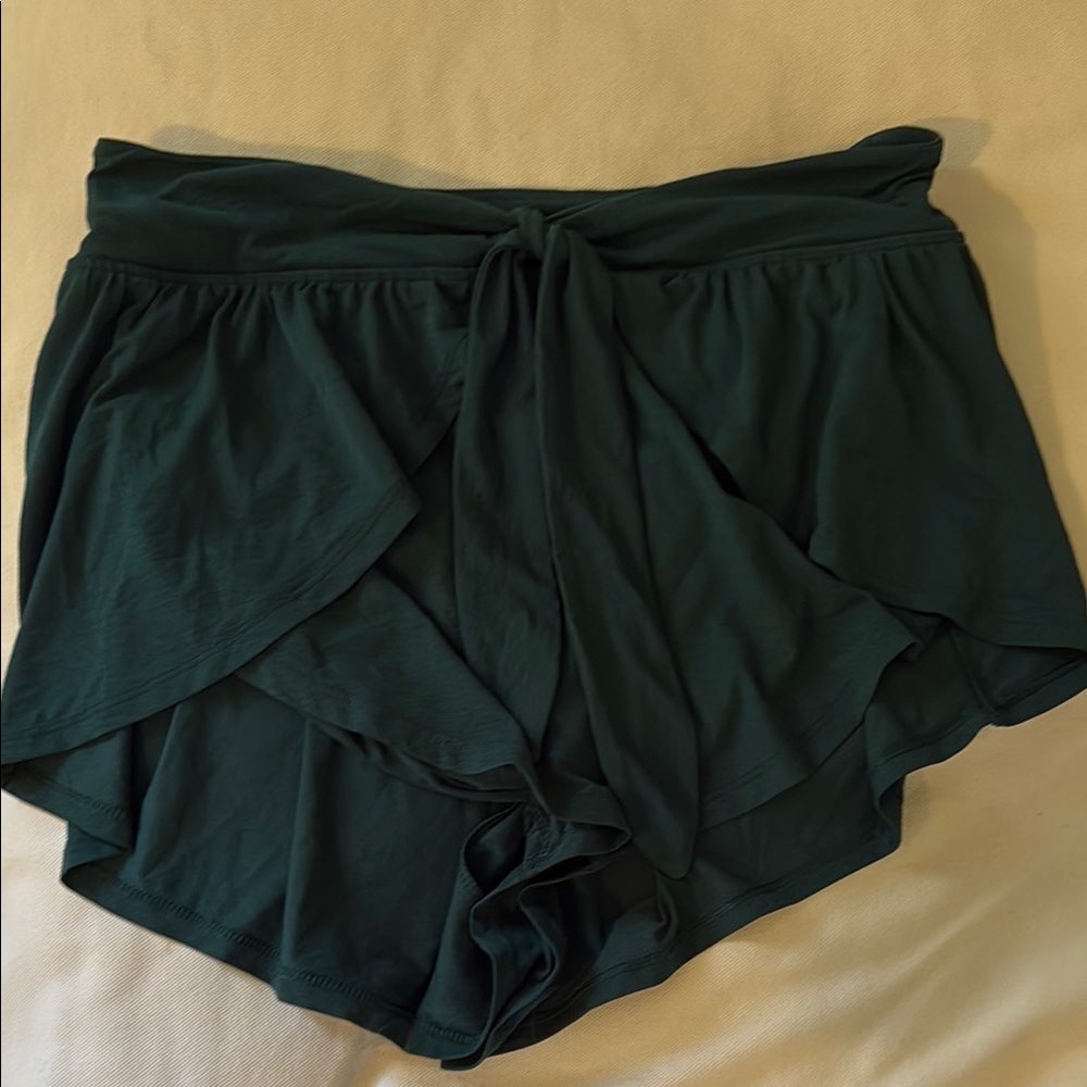 Green Skorts with Elastic Waistband and Flowy Design